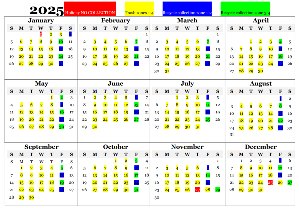 Waste Pro Service Calendar 2025